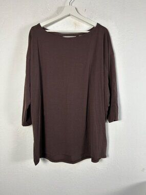 Athleta Women’s Brown Boat Neck Tunic Top 1X Stretch 3/4 Dolman Sleeve Casual
